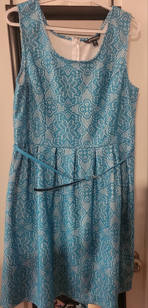 GEORGE Teal & White Dress w/ Belt, size XL (16-18)